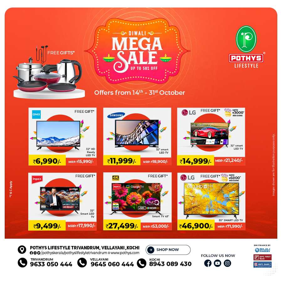 Diwali Exciting Mega Sale on Laptops and Home Appliances In Pothys Superstores Trivandrum