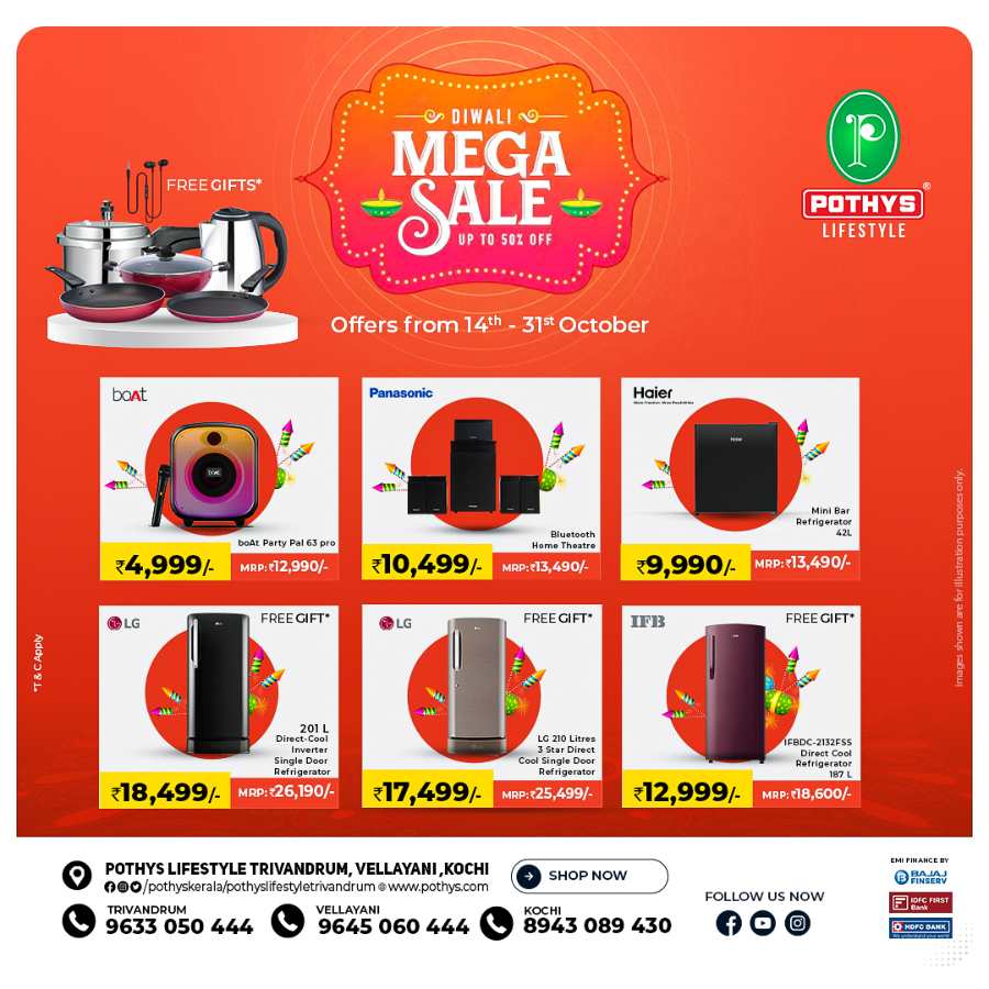 Diwali Exciting Mega Sale on Laptops and Home Appliances In Pothys Superstores Trivandrum