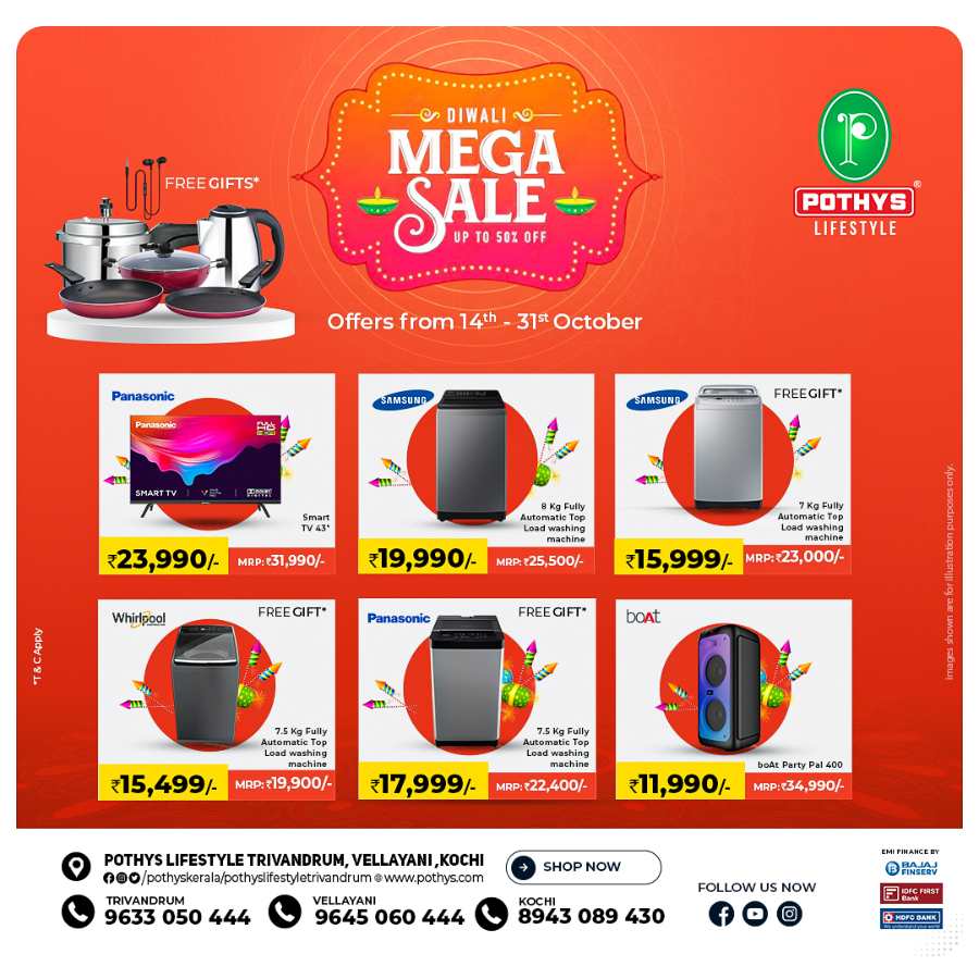 Diwali Exciting Mega Sale on Laptops and Home Appliances In Pothys Superstores Trivandrum