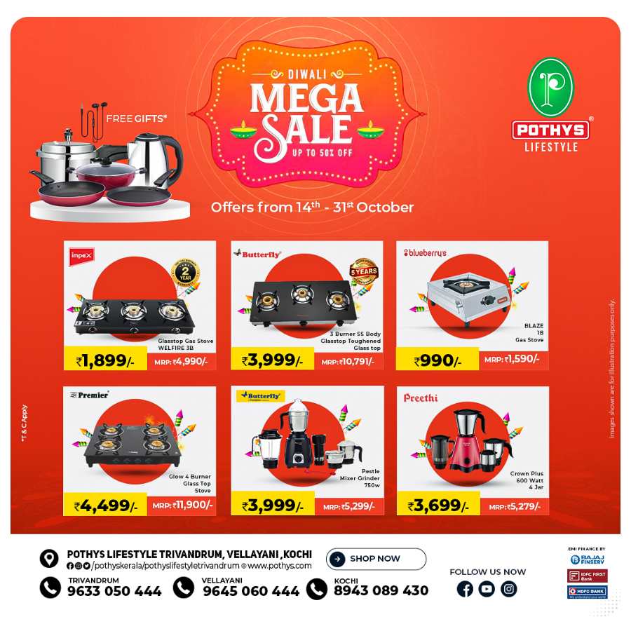 Diwali Exciting Mega Sale on Laptops and Home Appliances In Pothys Superstores Trivandrum