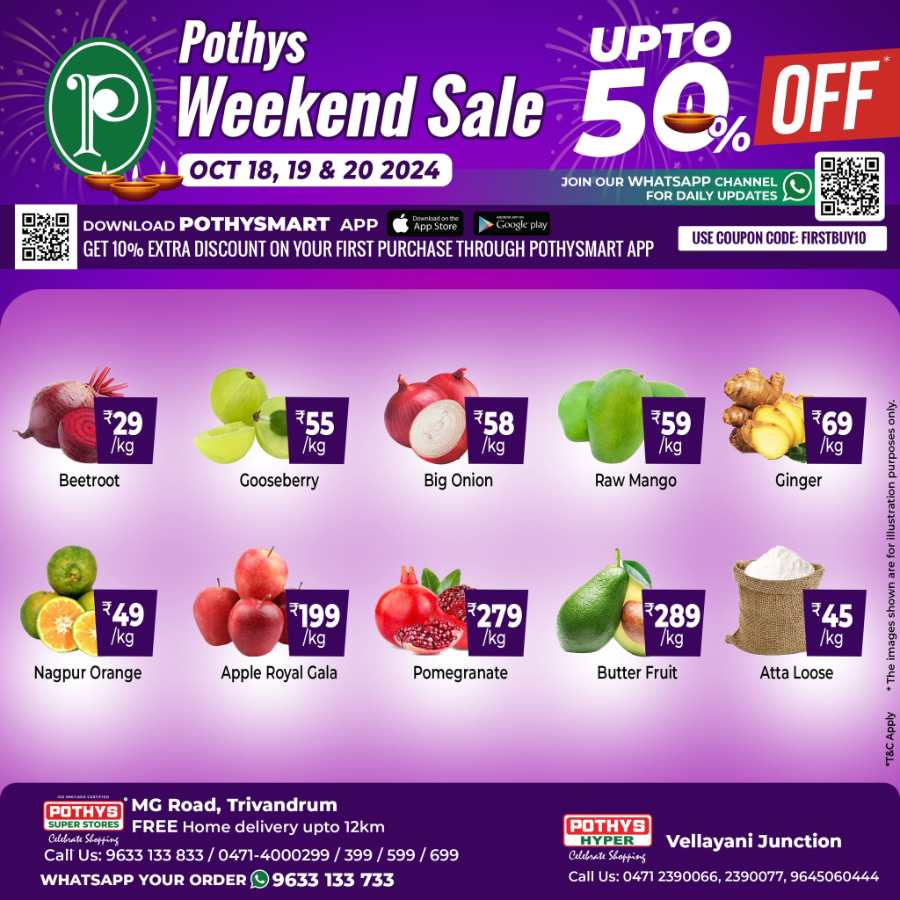 Weekend Sale Up to 50% Off In Pothys Superstores Trivandrum