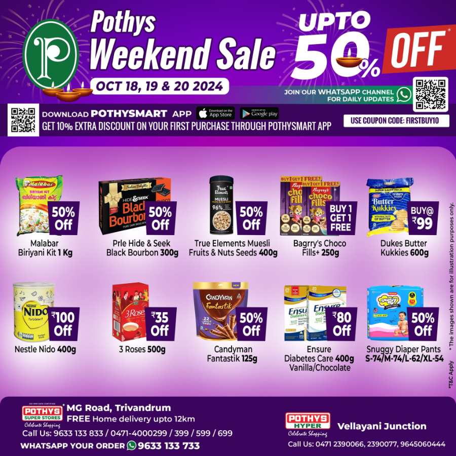 Weekend Sale Up to 50% Off In Pothys Superstores Trivandrum