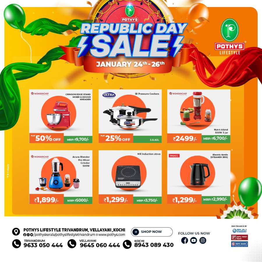 Republic Day Sale: Grab Up to 60% Off In Pothys Superstores Ernakulam