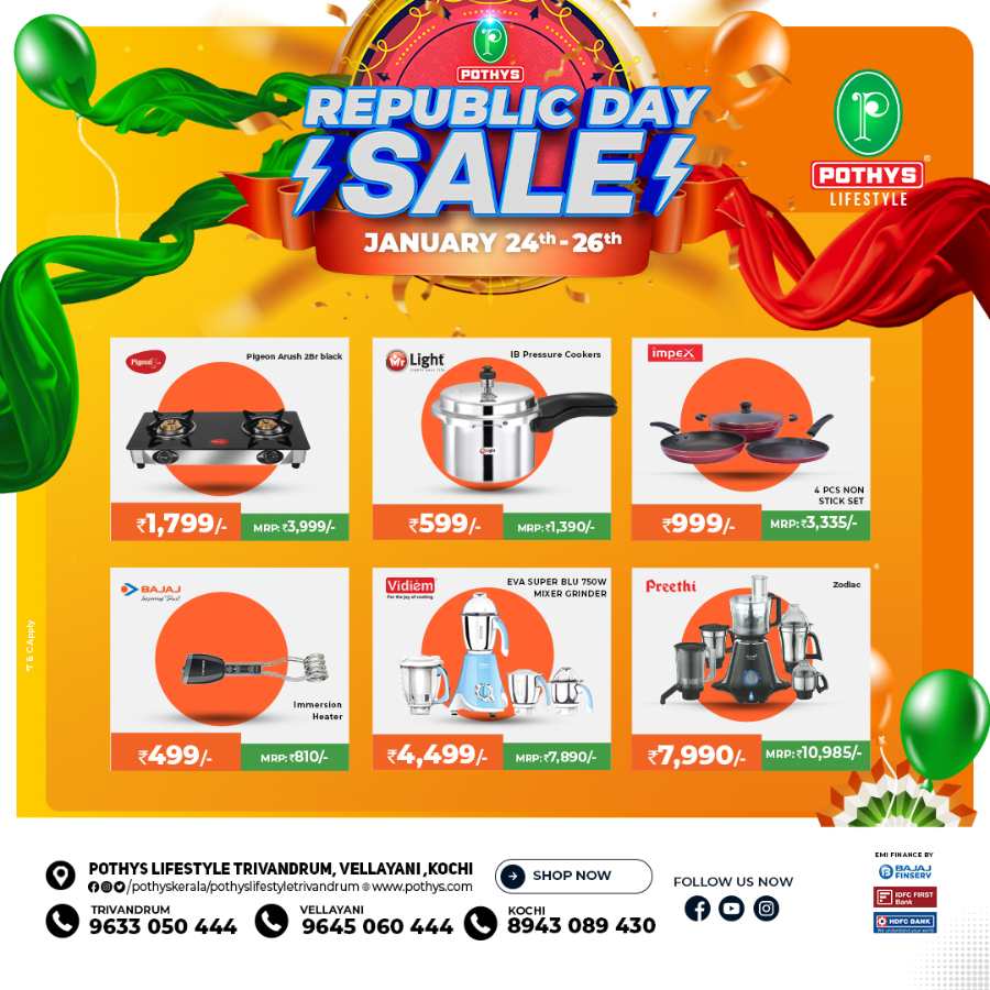 Republic Day Sale: Grab Up to 60% Off In Pothys Superstores Ernakulam