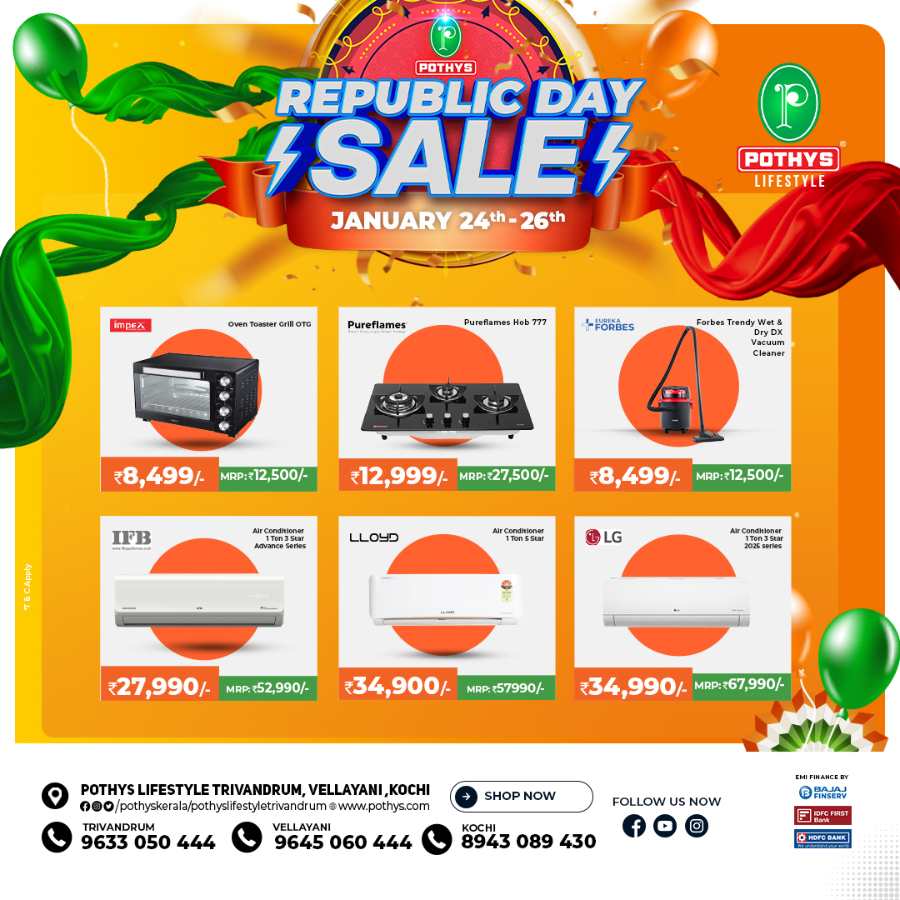 Republic Day Sale: Grab Up to 60% Off In Pothys Superstores Ernakulam