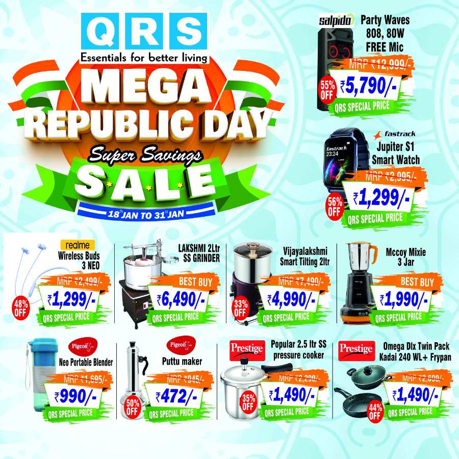 Mega Republic Day Sale: Up to 70% Off In QRS Retail Kollam