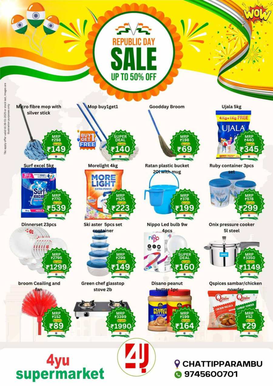 Republic Day Sale | Discount Up to 50% In 4YU Supermarket Malappuram