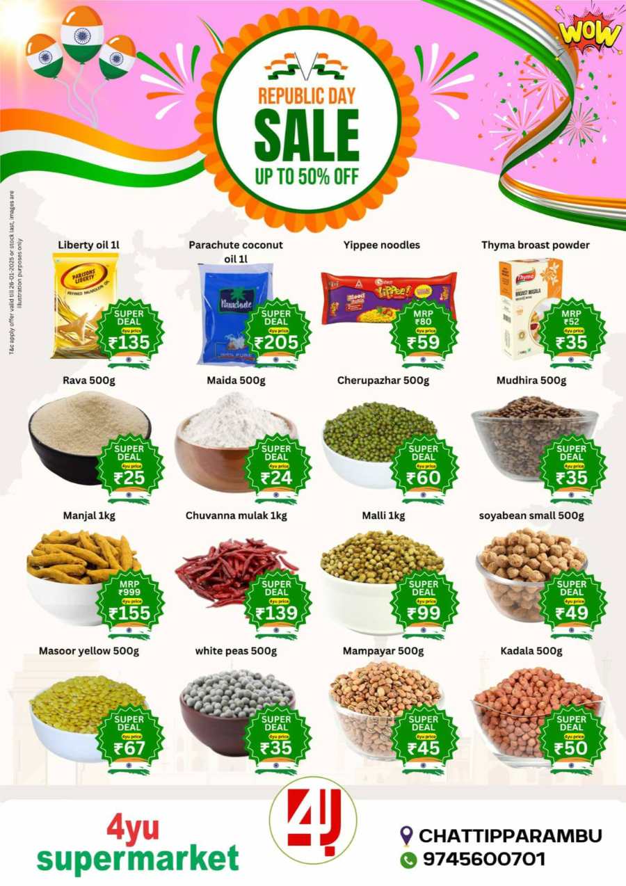 Republic Day Sale | Discount Up to 50% In 4YU Supermarket Malappuram