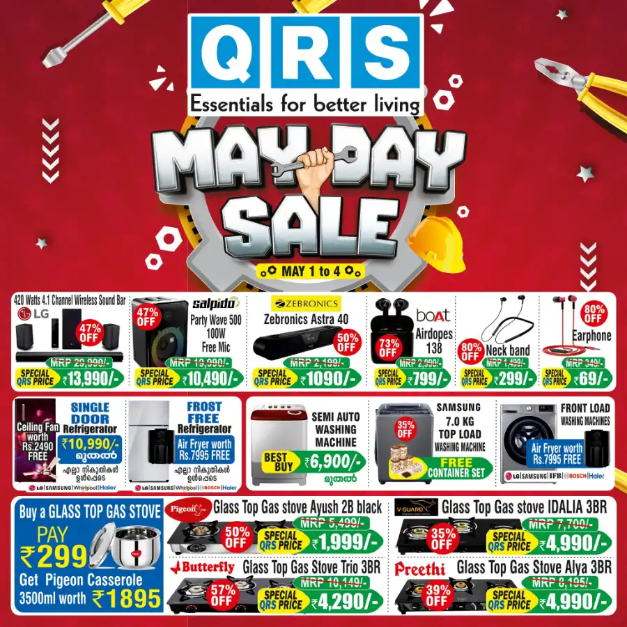 May Day Sale: Save Up to 70% Now! In QRS Retail Malappuram