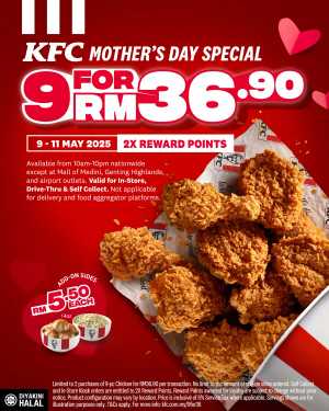 9-Pc Chicken Bucket – Only RM36.90! In KFC Kuala Lumpur,Labuan,Putrajaya,Johor,Kedah,Kelantan,Malacca,Negeri Sembilan,Pahang,Penang,Perak,Perlis,Sabah,Sarawak,Selangor,Terengganu
