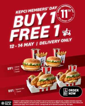 KEPCI MEMBERS DAY - BUY 1 GET 1 FREE In KFC Kuala Lumpur,Labuan,Putrajaya,Johor,Kedah,Kelantan,Malacca,Negeri Sembilan,Pahang,Penang,Perak,Perlis,Sabah,Sarawak,Selangor,Terengganu
