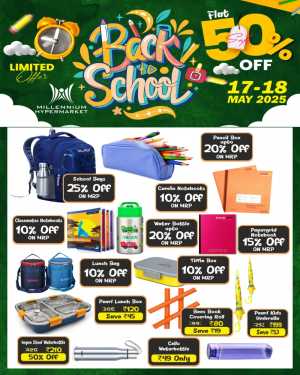 Back to School Sale – FLAT 50% OFF Everything! In Millennium Hypermarket Ernakulam