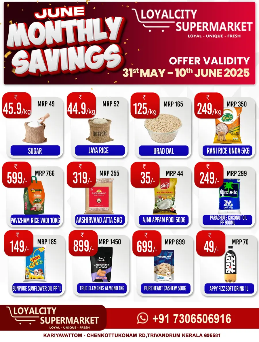 June Monthly Savings – Save Up to 50%! In Loyalcity Supermarket Trivandrum