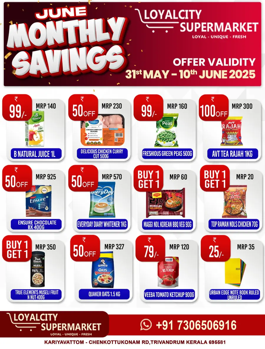 June Monthly Savings – Save Up to 50%! In Loyalcity Supermarket Trivandrum