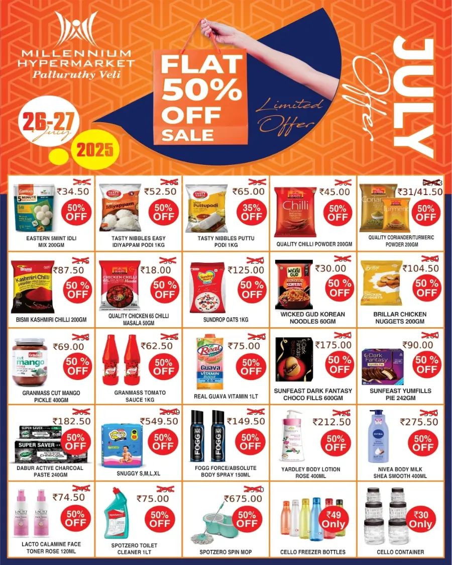 Flat 50% OFF Sale – Everything at Half Price! In Millennium Hypermarket Ernakulam