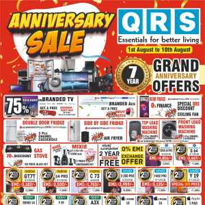 Anniversary Sale –  Discount Up to 75% In QRS Retail Ernakulam,Calicut,Malappuram,Trivandrum,Kollam,Alappuzha,Kottayam,Pathanamthitta