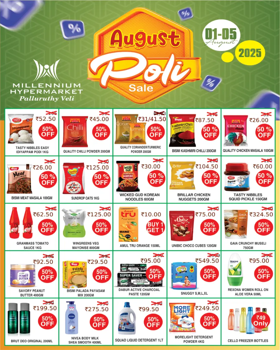 August Poli Sale - Save Up to 50% In Millennium Hypermarket Ernakulam