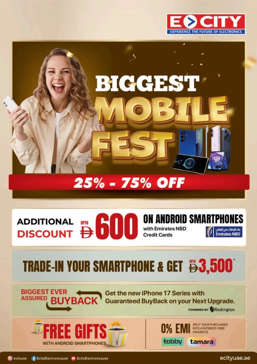 Biggest Mobile Fest – 25% to 75% OFF In Ecity Electronics Dubai