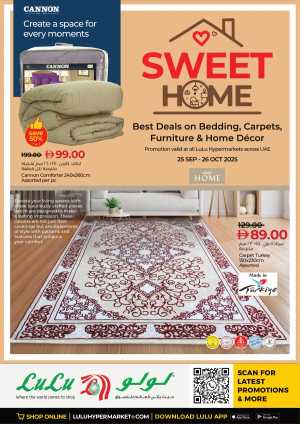 SWEET HOME – Bedding, Carpets & Furniture Deals In Lulu Hypermarket Dubai,Abu Dhabi,Sharjah / Ajman,Al Ain,Fujairah,Ras al Khaimah,Umm al Quwain
