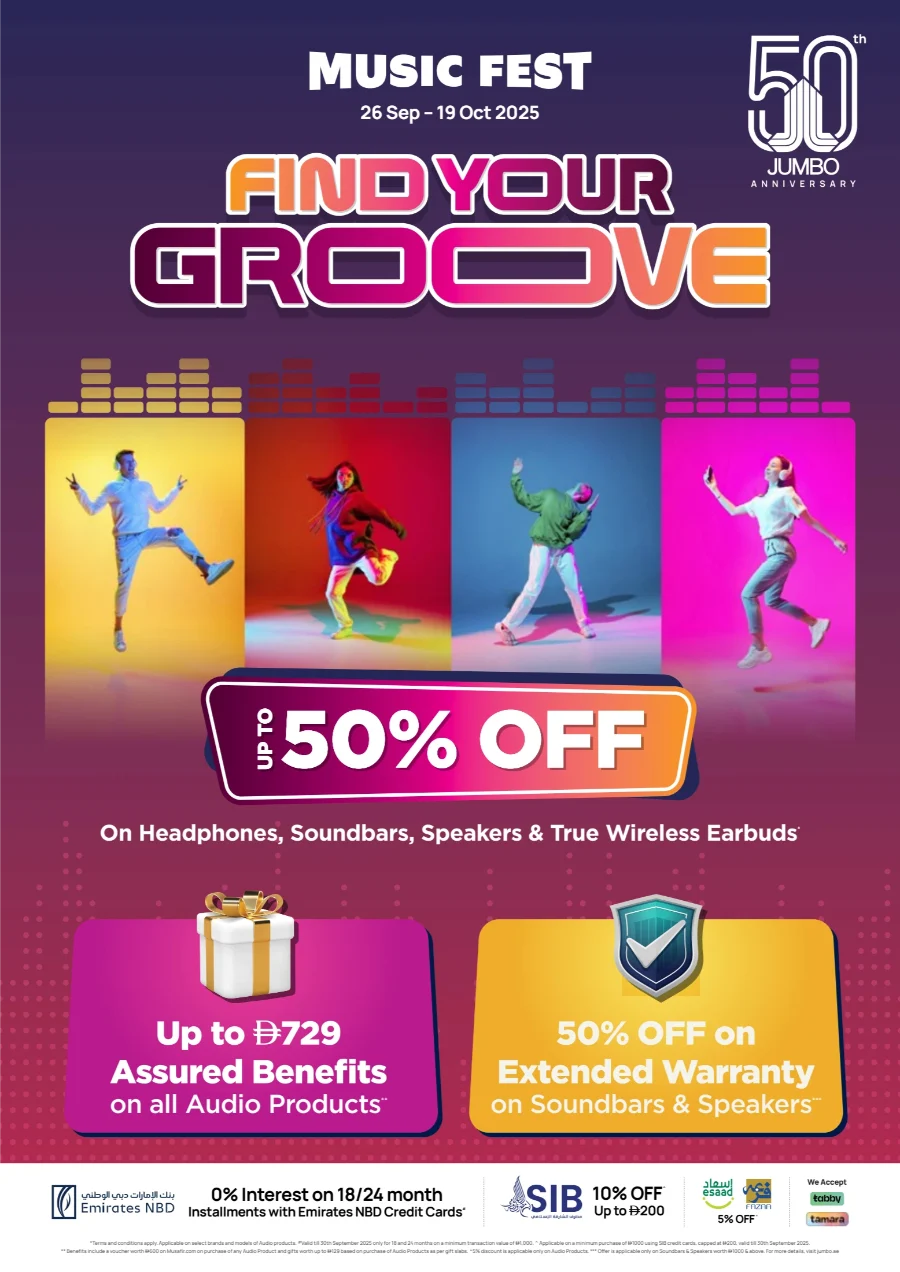 Music Fest Deals – Up to 50% Off Headphones & Speakers In Jumbo Electronics Umm al Quwain