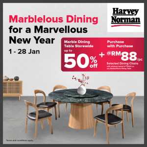 Marble Dining New Year Special In Harvey Norman Kuala Lumpur,Labuan,Putrajaya,Johor,Kedah,Kelantan,Malacca,Negeri Sembilan,Pahang,Penang,Perak,Perlis,Sabah,Sarawak,Selangor,Terengganu
